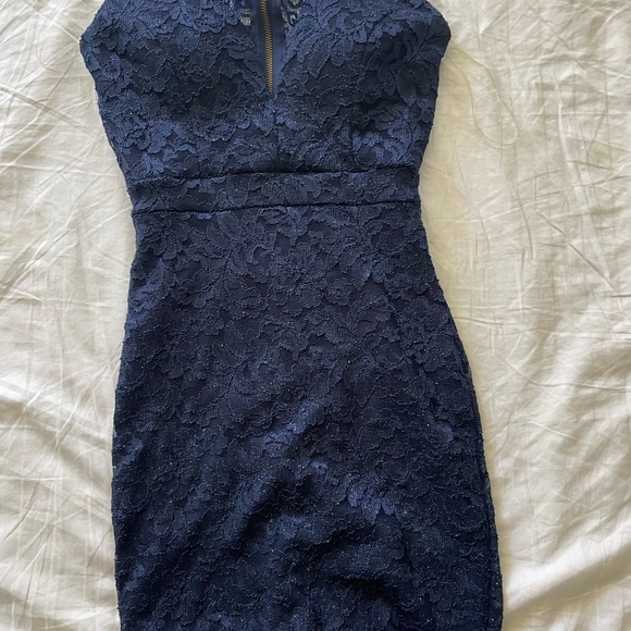 Beautiful marine blue sparkly dress with back open - Picture 2 of 2
